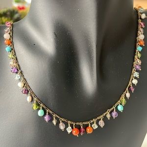 18k Gold Filled Multi Semi Precious Stone Necklace ~ 16” Long - Vintage